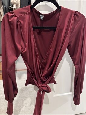 Windsor Burgundy Wrap-Front Blouse with Tie